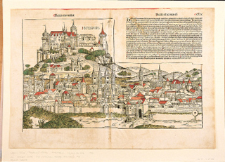 Einblick in die Schedel´sche Weltchronik. Unten ein Hostienbehälter.